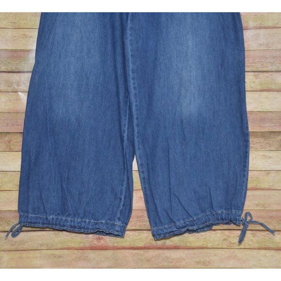 Velveret Barrel Leg Ankle Draw String Hem Blue Jeans Pants Size L 30 X 31 Pocket - Picture 8 of 12